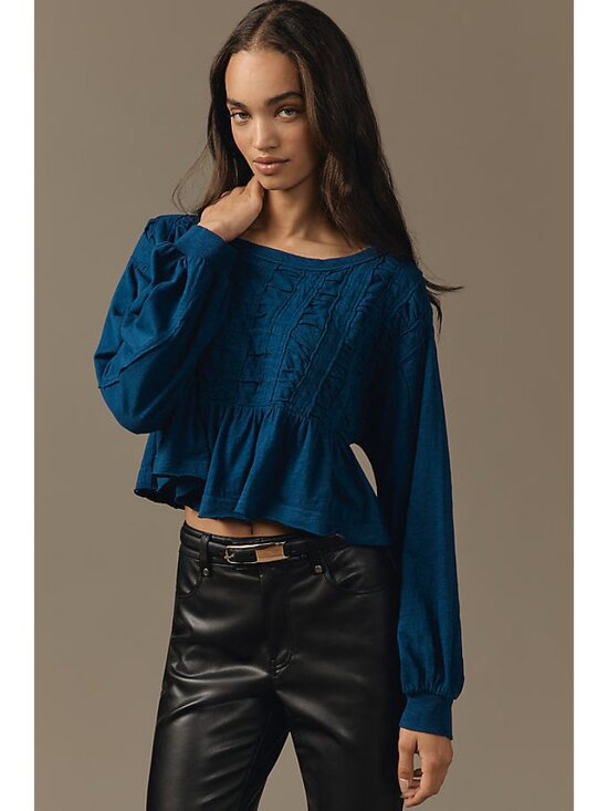 Pilcro Tops - Pilcro by Anthropologie Blue Textured Babydoll Cropped Top - Medium